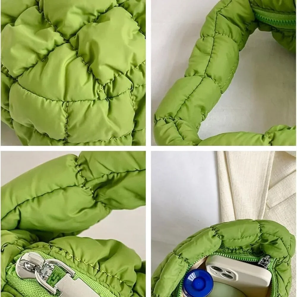 Puffer Bag Women Mini Quilted Bubble Crescent Wrist Satchel Purse